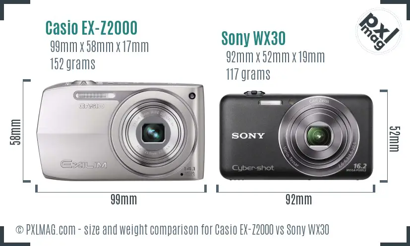 Casio EX-Z2000 vs Sony WX30 size comparison