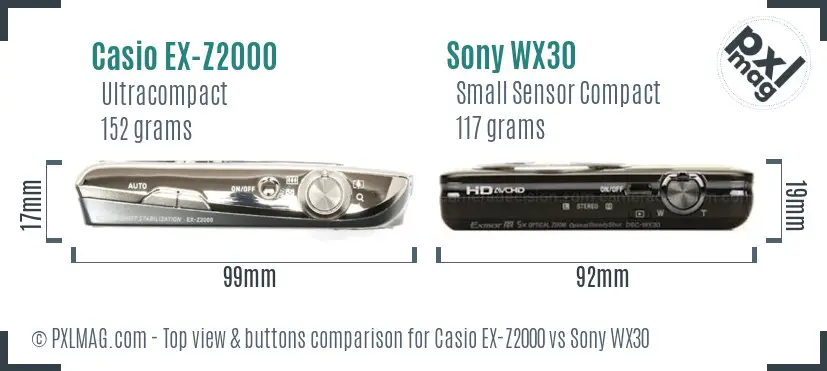 Casio EX-Z2000 vs Sony WX30 top view buttons comparison