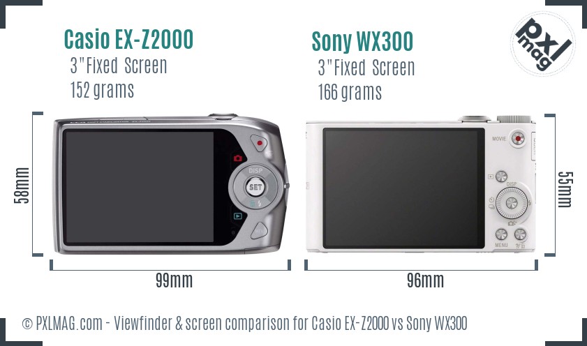 Casio EX-Z2000 vs Sony WX300 Screen and Viewfinder comparison