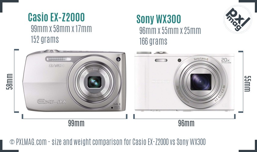 Casio EX-Z2000 vs Sony WX300 size comparison