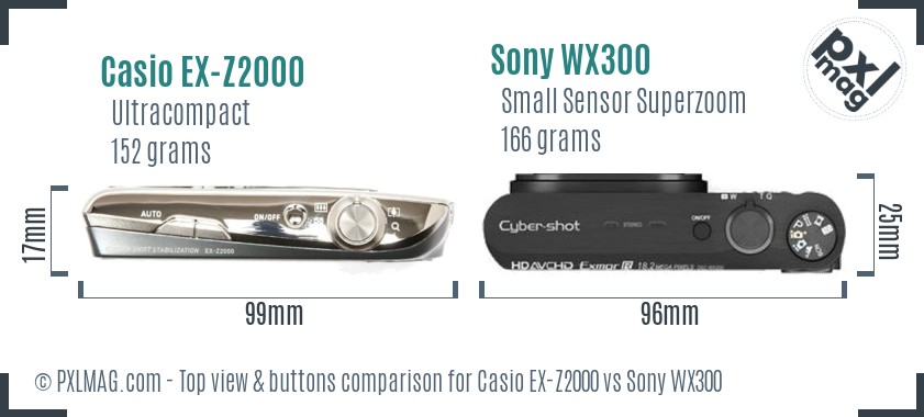 Casio EX-Z2000 vs Sony WX300 top view buttons comparison