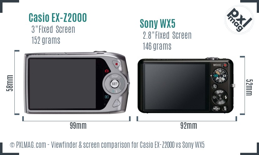 Casio EX-Z2000 vs Sony WX5 Screen and Viewfinder comparison