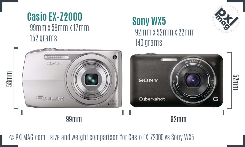 Casio EX-Z2000 vs Sony WX5 size comparison