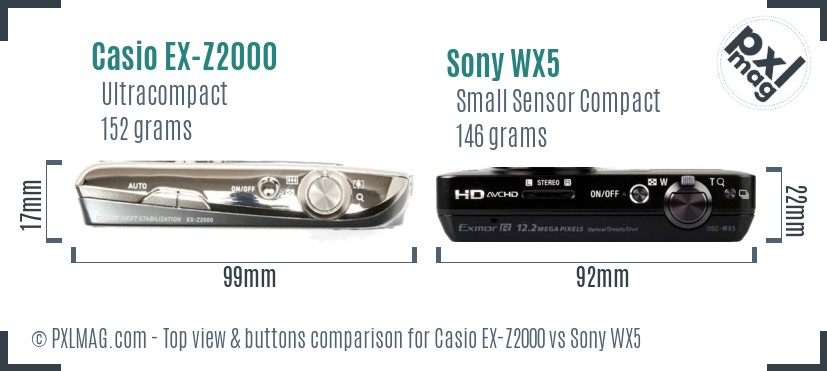 Casio EX-Z2000 vs Sony WX5 top view buttons comparison