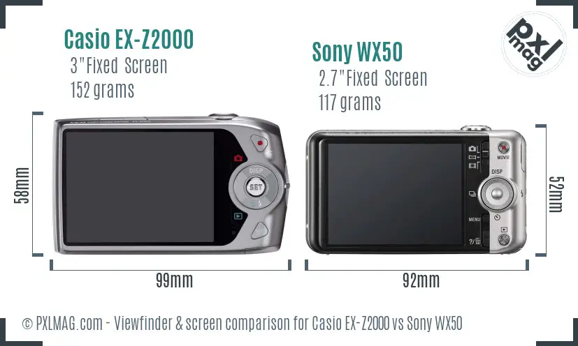 Casio EX-Z2000 vs Sony WX50 Screen and Viewfinder comparison