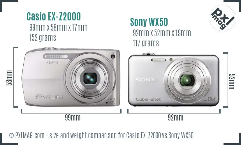 Casio EX-Z2000 vs Sony WX50 size comparison