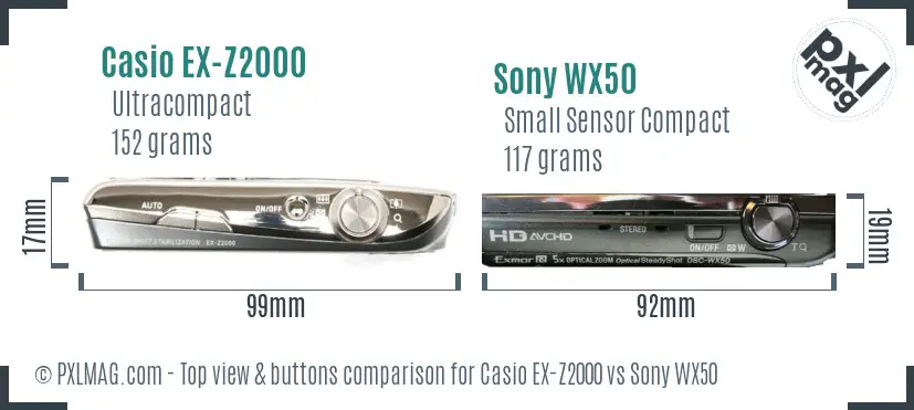Casio EX-Z2000 vs Sony WX50 top view buttons comparison