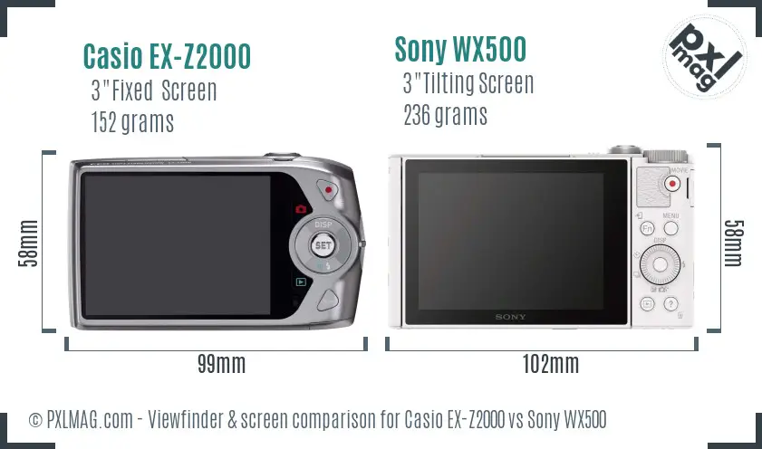 Casio EX-Z2000 vs Sony WX500 Screen and Viewfinder comparison Casio EX-Z2000 vs Sony WX500 Screen and Viewfinder comparison