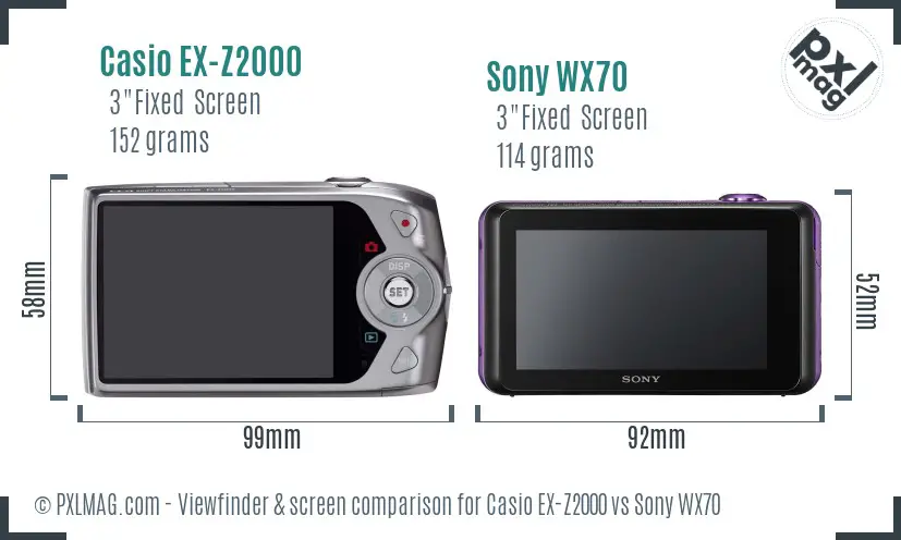 Casio EX-Z2000 vs Sony WX70 Screen and Viewfinder comparison