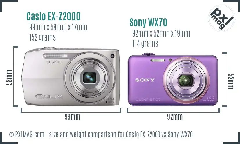 Casio EX-Z2000 vs Sony WX70 size comparison