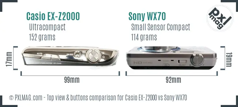 Casio EX-Z2000 vs Sony WX70 top view buttons comparison