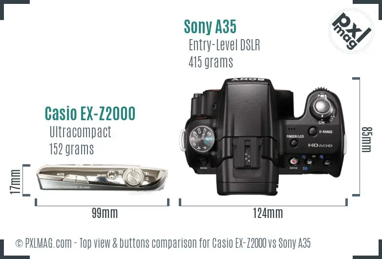 Casio EX-Z2000 vs Sony A35 top view buttons comparison
