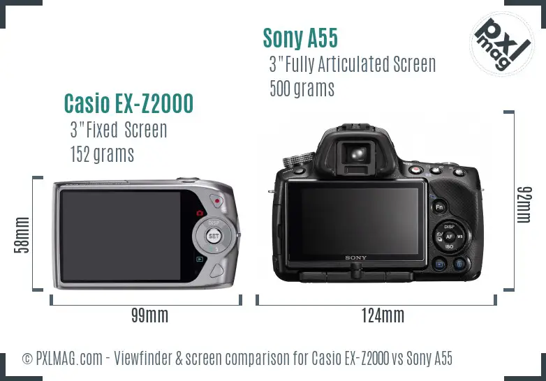 Casio EX-Z2000 vs Sony A55 Screen and Viewfinder comparison