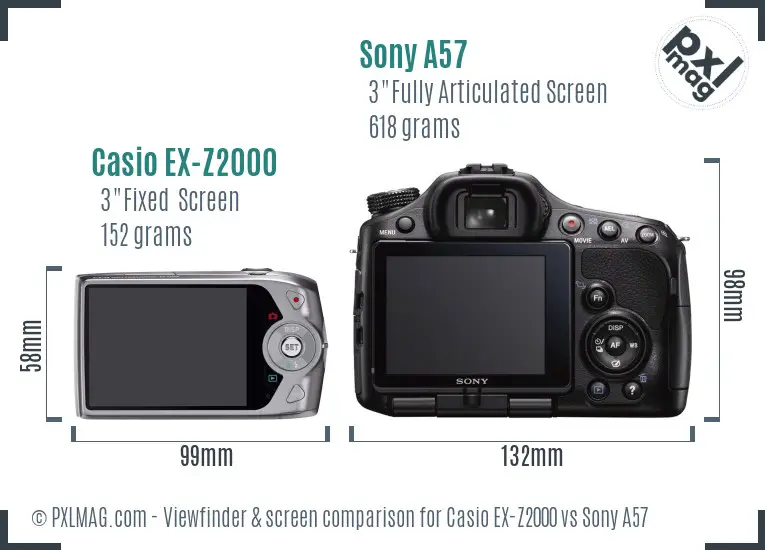 Casio EX-Z2000 vs Sony A57 Screen and Viewfinder comparison Casio EX-Z2000 vs Sony A57 Screen and Viewfinder comparison