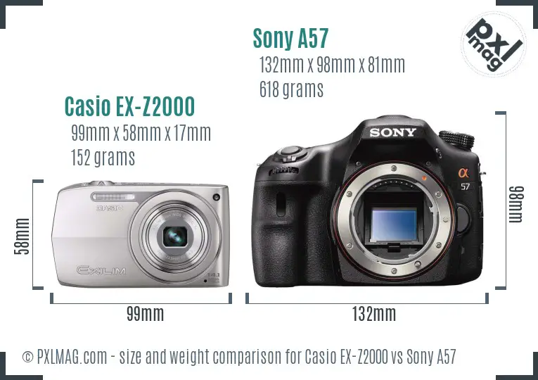 Casio EX-Z2000 vs Sony A57 size comparison Casio EX-Z2000 vs Sony A57 size comparison