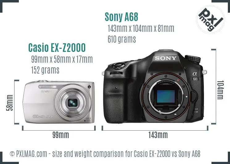 Casio EX-Z2000 vs Sony A68 size comparison Casio EX-Z2000 vs Sony A68 size comparison