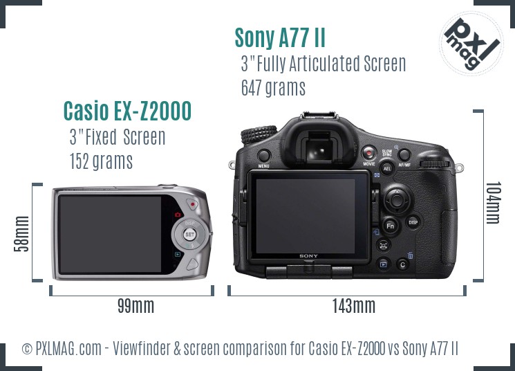 Casio EX-Z2000 vs Sony A77 II Screen and Viewfinder comparison