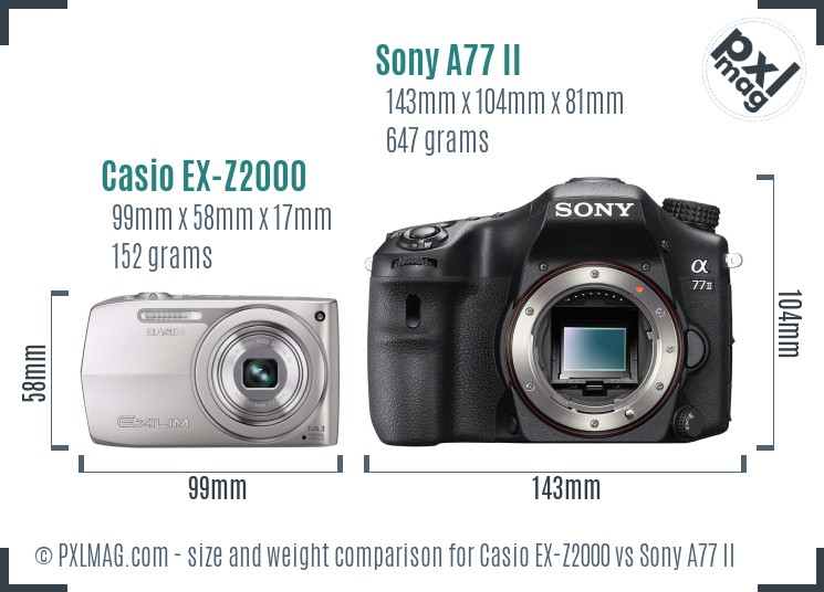 Casio EX-Z2000 vs Sony A77 II size comparison