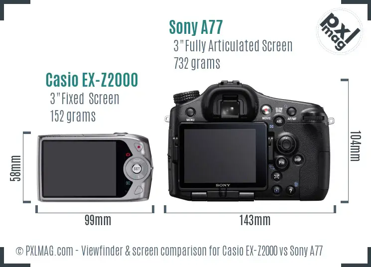 Casio EX-Z2000 vs Sony A77 Screen and Viewfinder comparison