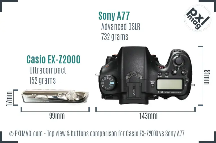 Casio EX-Z2000 vs Sony A77 top view buttons comparison