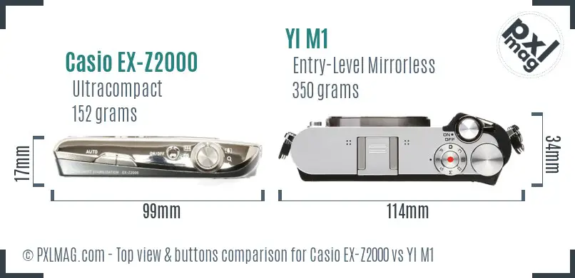 Casio EX-Z2000 vs YI M1 top view buttons comparison