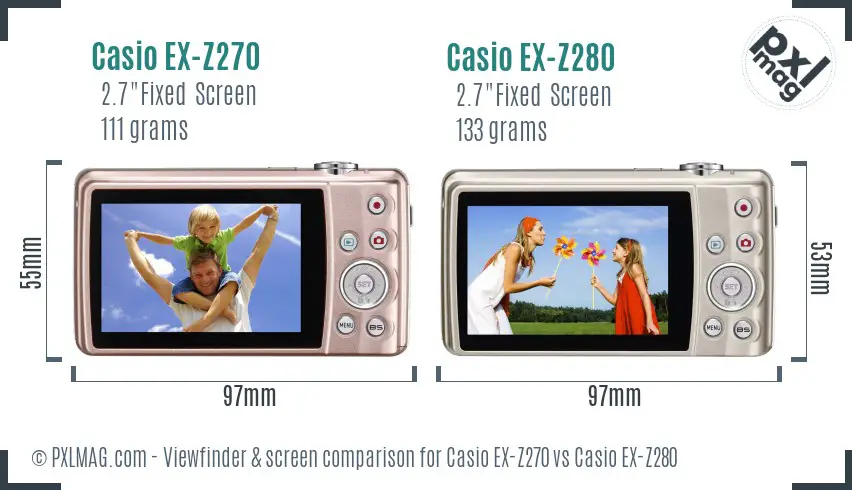 Casio EX-Z270 vs Casio EX-Z280 Screen and Viewfinder comparison