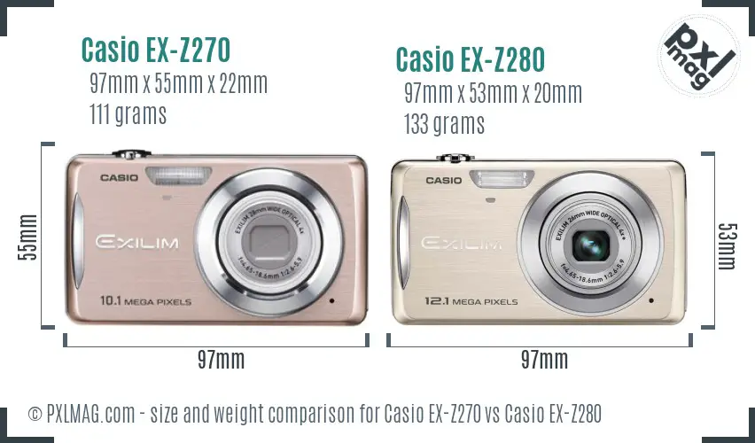 Casio EX-Z270 vs Casio EX-Z280 size comparison