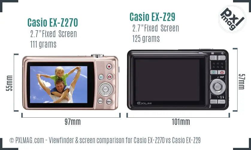 Casio EX-Z270 vs Casio EX-Z29 Screen and Viewfinder comparison