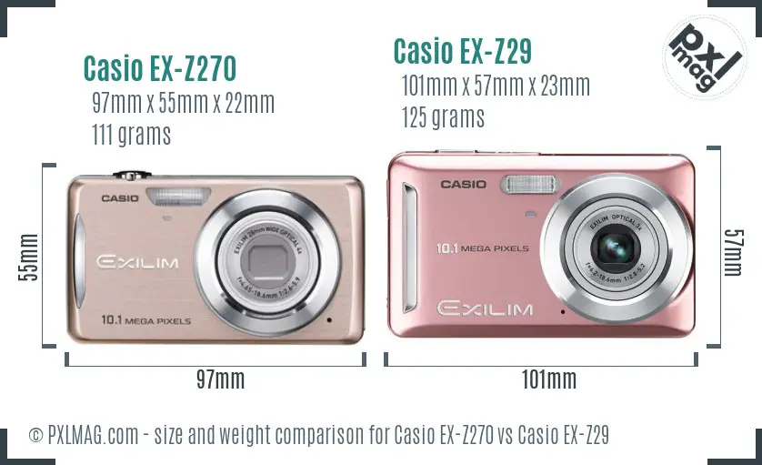 Casio EX-Z270 vs Casio EX-Z29 size comparison