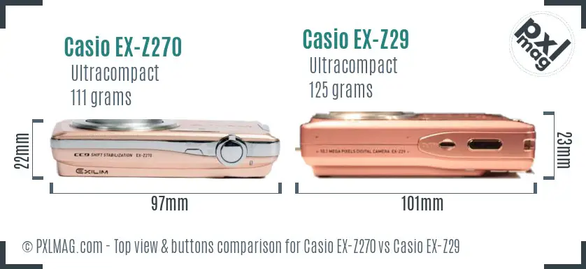 Casio EX-Z270 vs Casio EX-Z29 top view buttons comparison