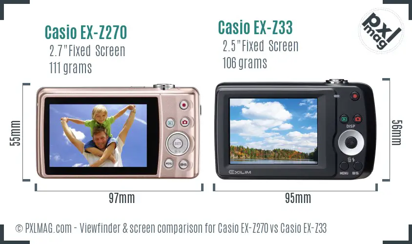 Casio EX-Z270 vs Casio EX-Z33 Screen and Viewfinder comparison