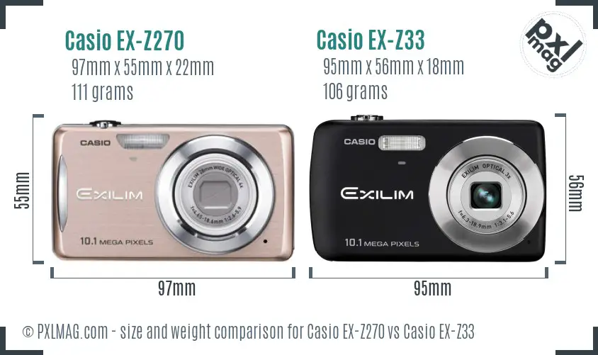 Casio EX-Z270 vs Casio EX-Z33 size comparison