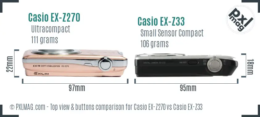 Casio EX-Z270 vs Casio EX-Z33 top view buttons comparison