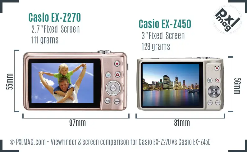 Casio EX-Z270 vs Casio EX-Z450 Screen and Viewfinder comparison