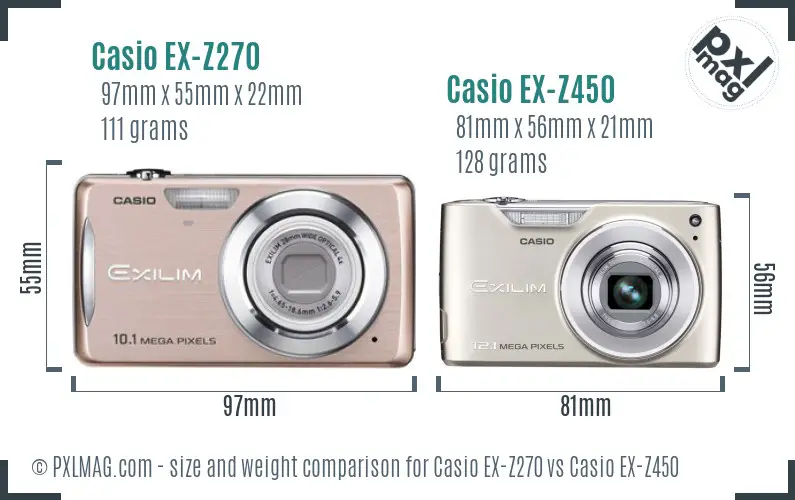 Casio EX-Z270 vs Casio EX-Z450 size comparison
