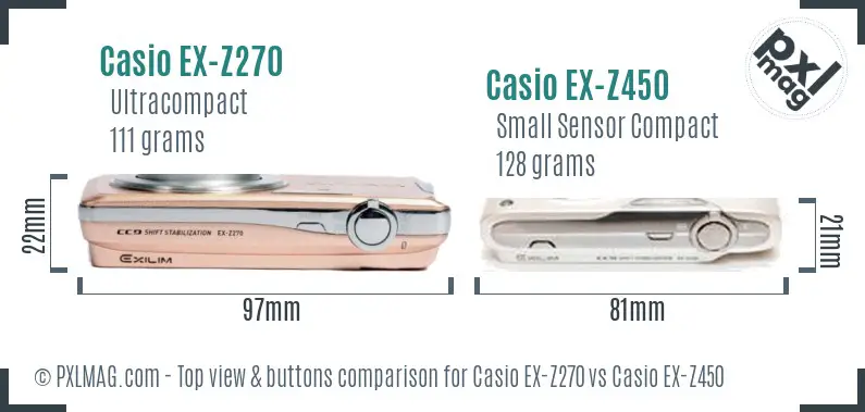 Casio EX-Z270 vs Casio EX-Z450 top view buttons comparison