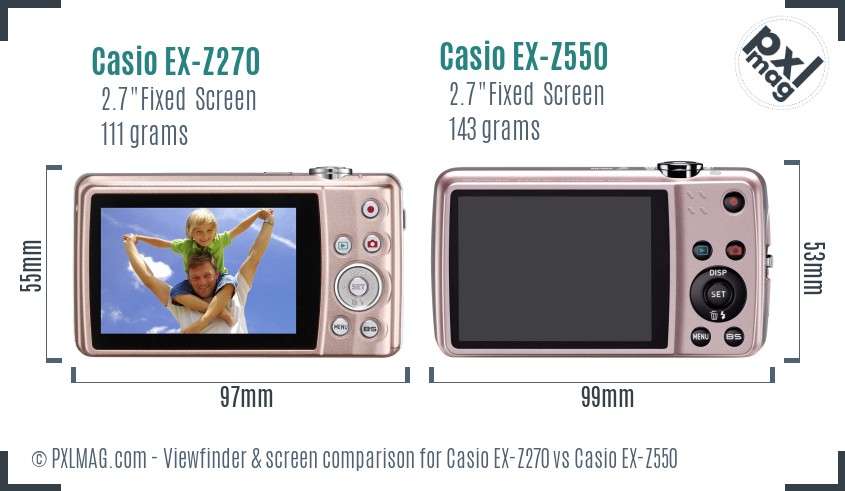 Casio EX-Z270 vs Casio EX-Z550 Screen and Viewfinder comparison