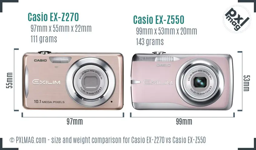 Casio EX-Z270 vs Casio EX-Z550 size comparison