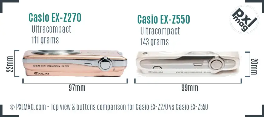 Casio EX-Z270 vs Casio EX-Z550 top view buttons comparison