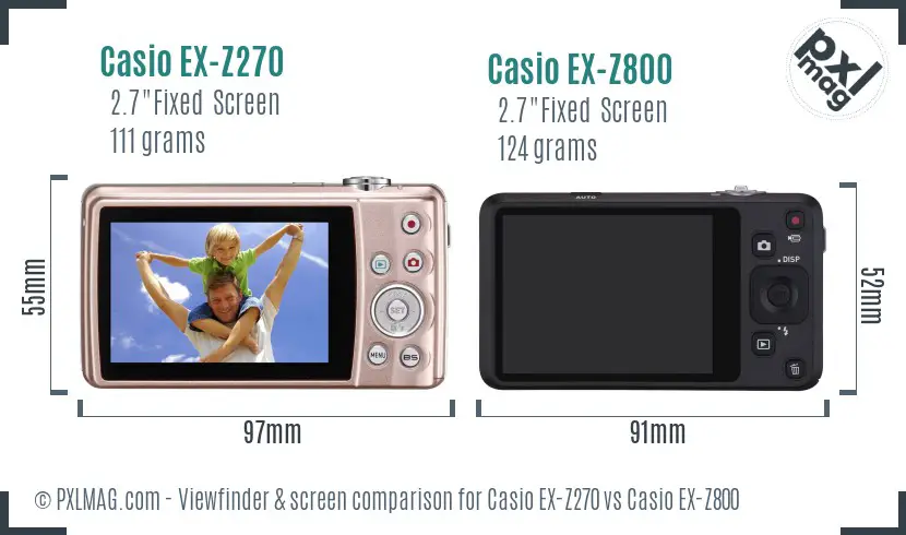 Casio EX-Z270 vs Casio EX-Z800 Screen and Viewfinder comparison