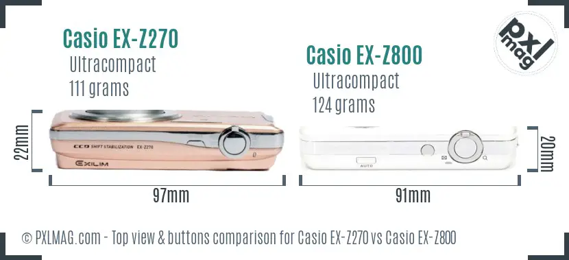 Casio EX-Z270 vs Casio EX-Z800 top view buttons comparison