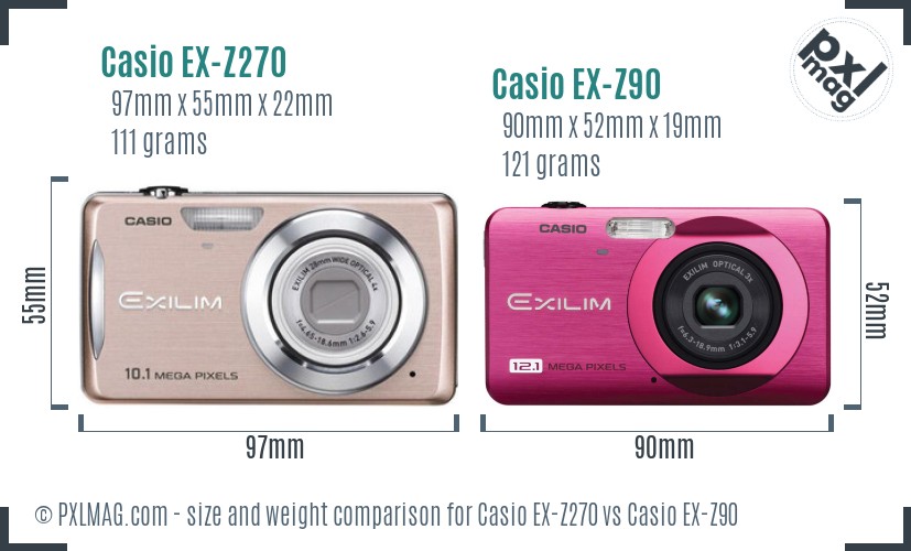 Casio EX-Z270 vs Casio EX-Z90 size comparison