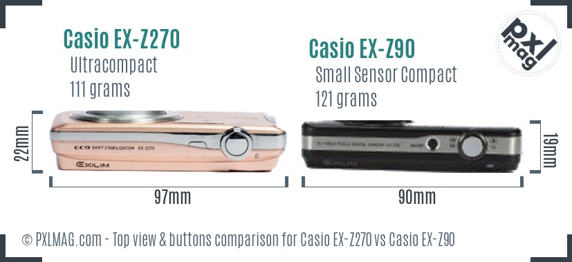 Casio EX-Z270 vs Casio EX-Z90 top view buttons comparison