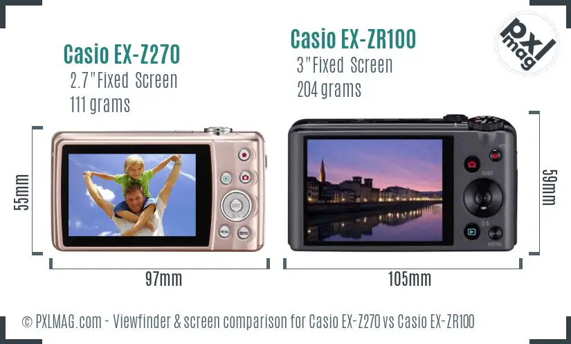 Casio EX-Z270 vs Casio EX-ZR100 Screen and Viewfinder comparison