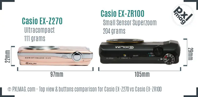 Casio EX-Z270 vs Casio EX-ZR100 top view buttons comparison