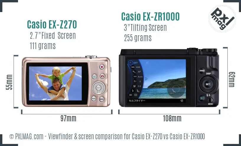 Casio EX-Z270 vs Casio EX-ZR1000 Screen and Viewfinder comparison