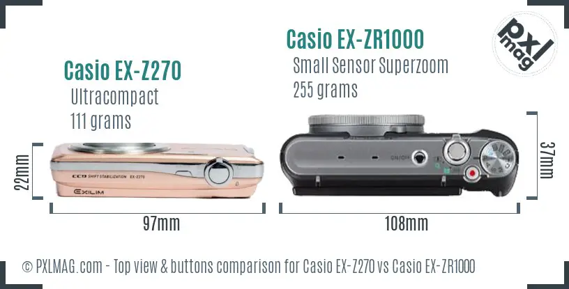 Casio EX-Z270 vs Casio EX-ZR1000 top view buttons comparison