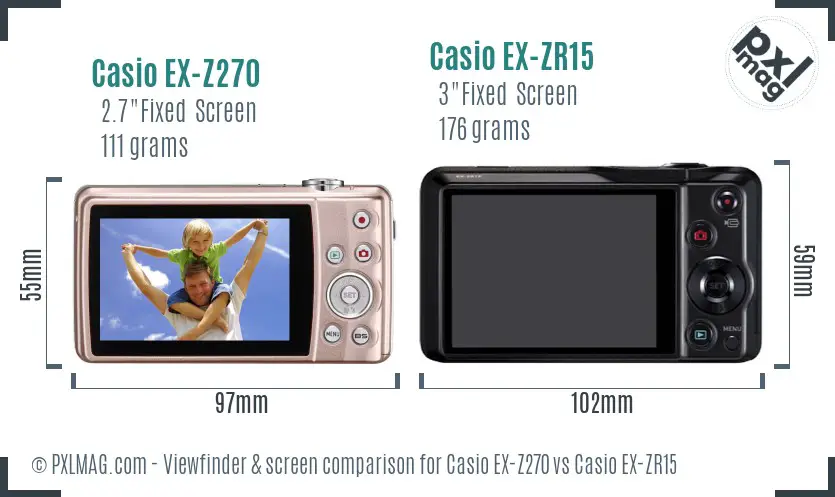 Casio EX-Z270 vs Casio EX-ZR15 Screen and Viewfinder comparison