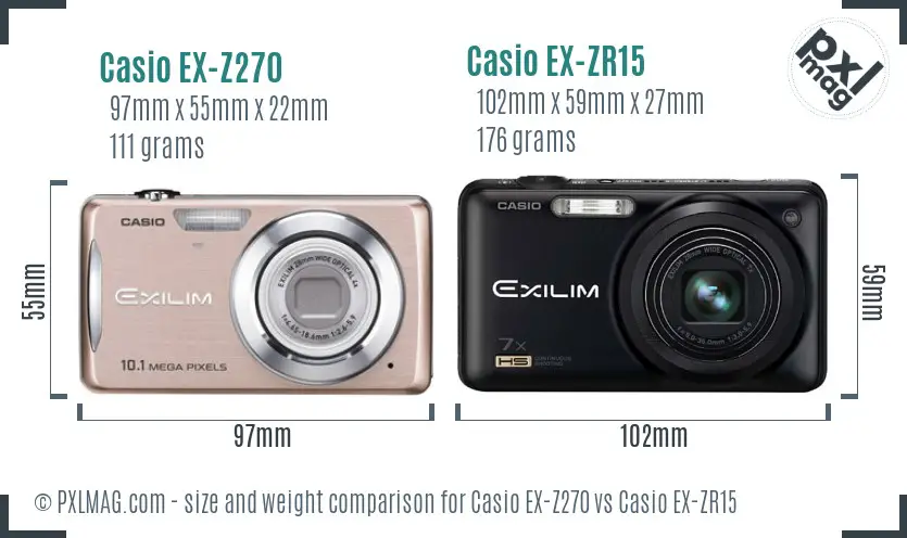 Casio EX-Z270 vs Casio EX-ZR15 size comparison