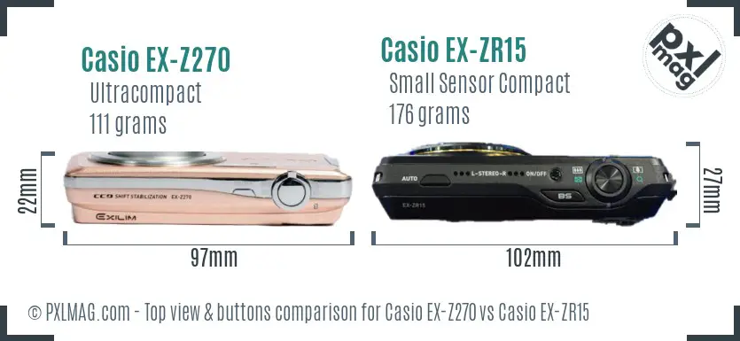 Casio EX-Z270 vs Casio EX-ZR15 top view buttons comparison